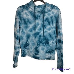 Athleta Sweatshirt Womens Medium Blue White Hoodie Pullover Long Sleeve Tie Dye